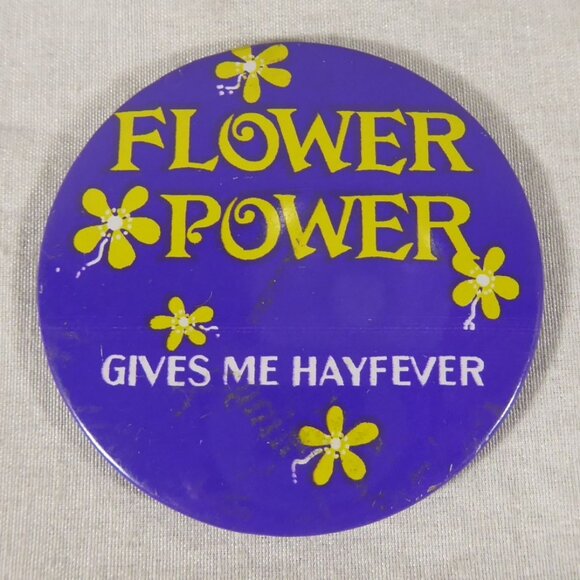 VTG Retro Hippie Pin Back Button Lot Flower Power Smile Be Happy Buzz Off Love - Picture 6 of 10